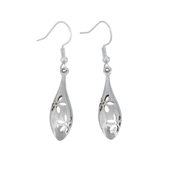 Vintage Sterling Silver 925 Floral Cutout Dangle Earrings - Picture 2 of 6